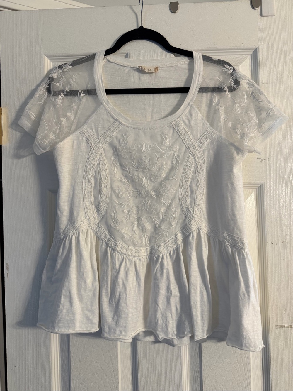 Altar’d State White Embroidered Lace Peplum Top | Boho Cottagecore | Medium